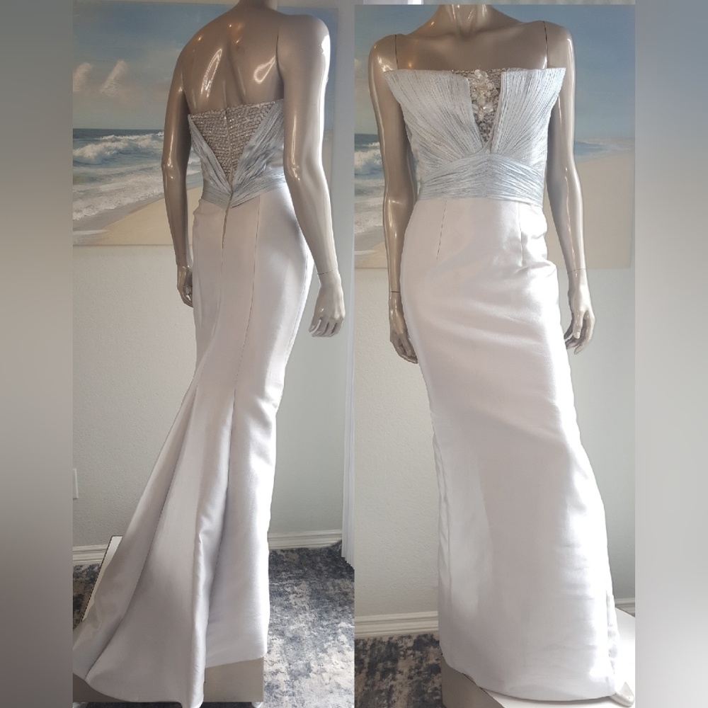$6,990 RUBIN SINGER STUNNING LIGHT BLUE BEADED SILK EVENING DRESS GOWN US 2